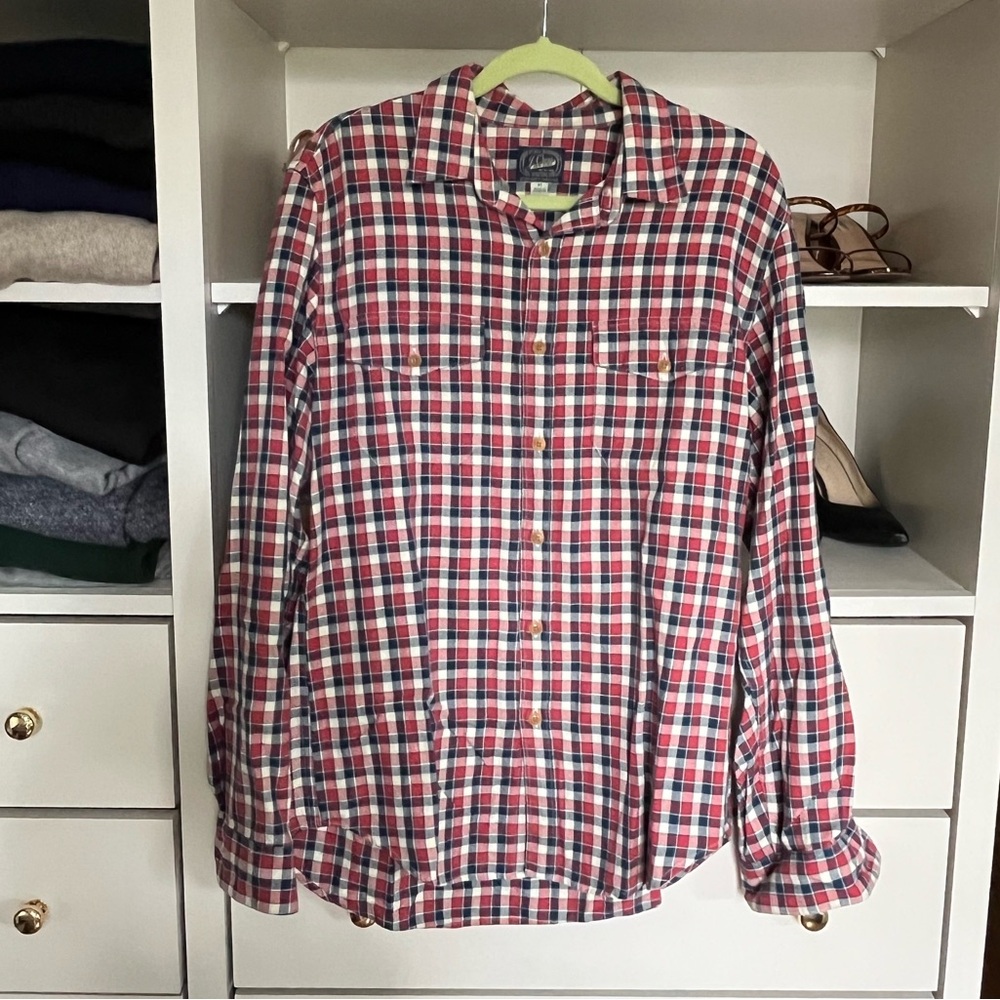 J Crew Blue Red Plaid Mens Button Down Shirt
